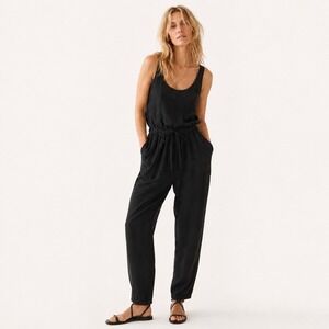 Pact Black Organic Cotton Tie Waist Jumpsuit Sz M